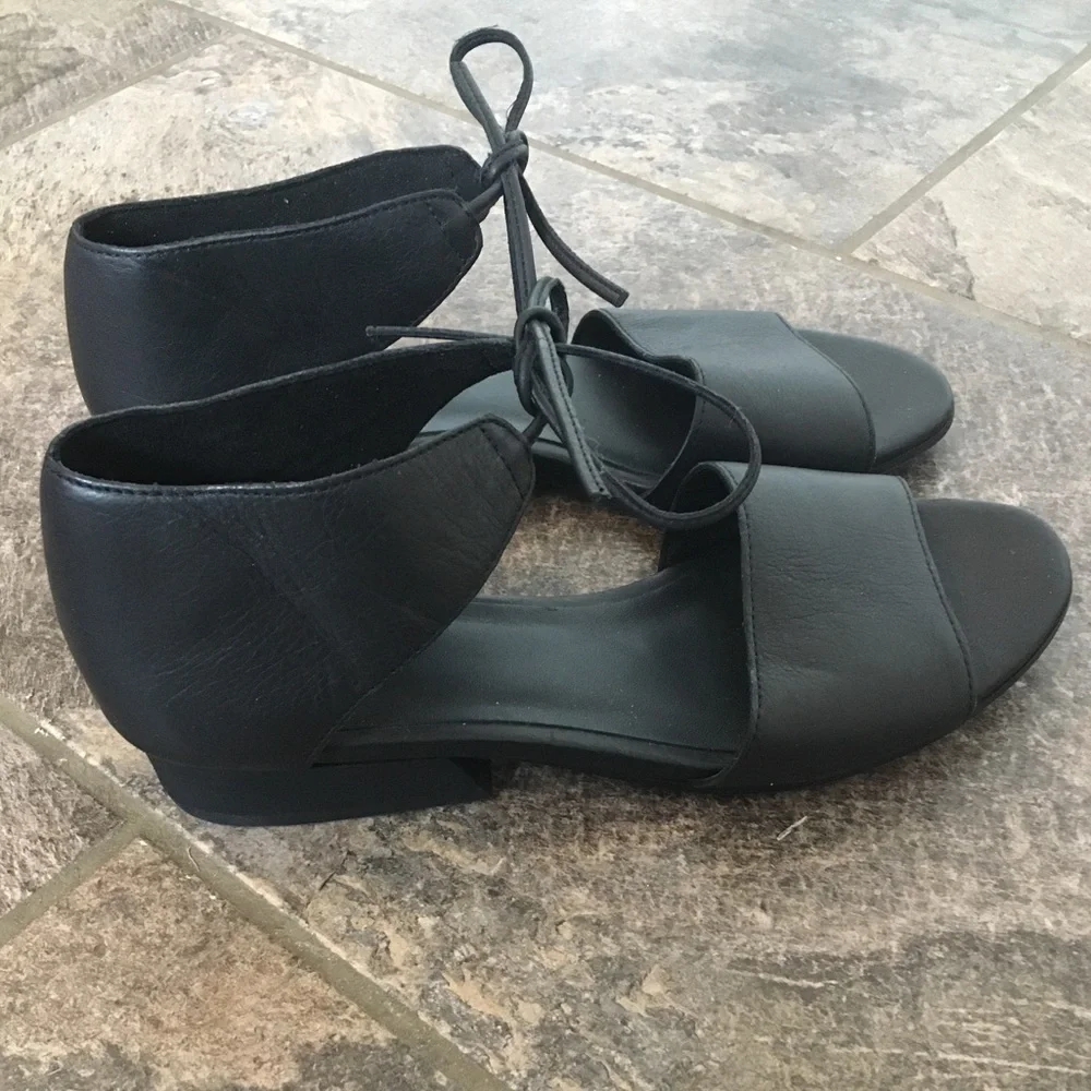 Eileen Fisher Black Leather Lace-Up Sandals